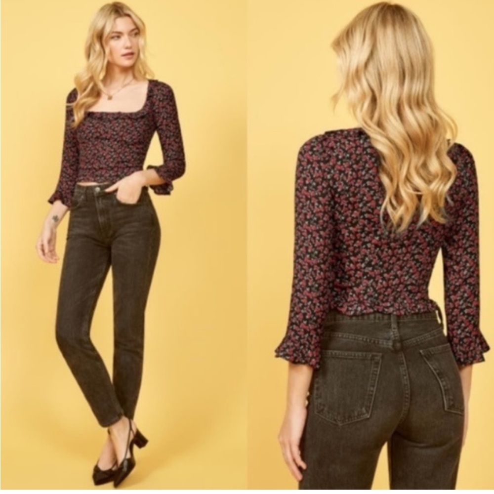 Reformation Rose Low Scoop Neck Ruffle Top